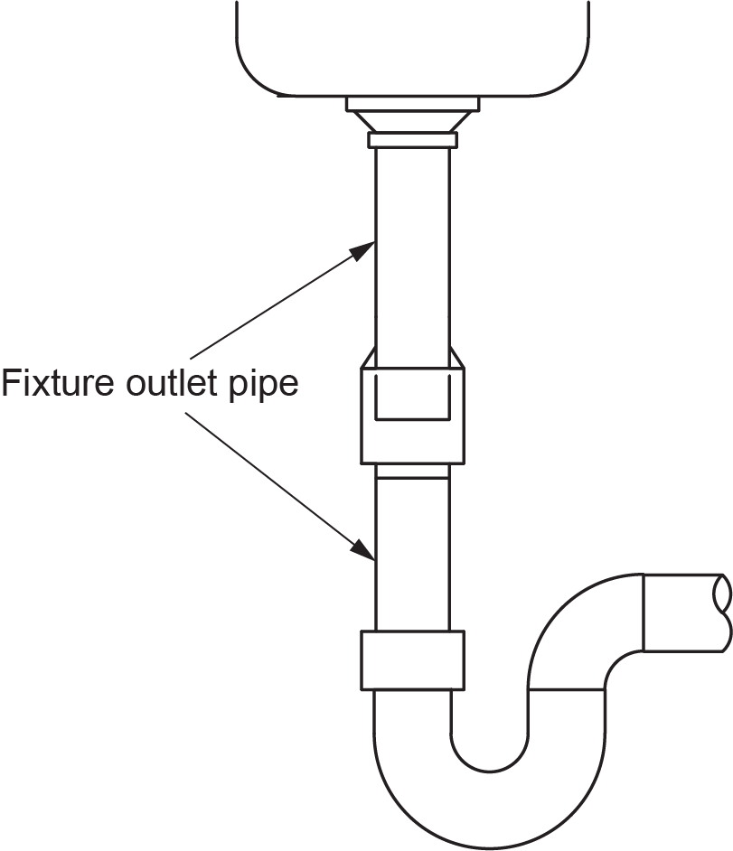 "Diagram of a fixture outlet pipe, showing the connection from a sink to the plumbing trap below."