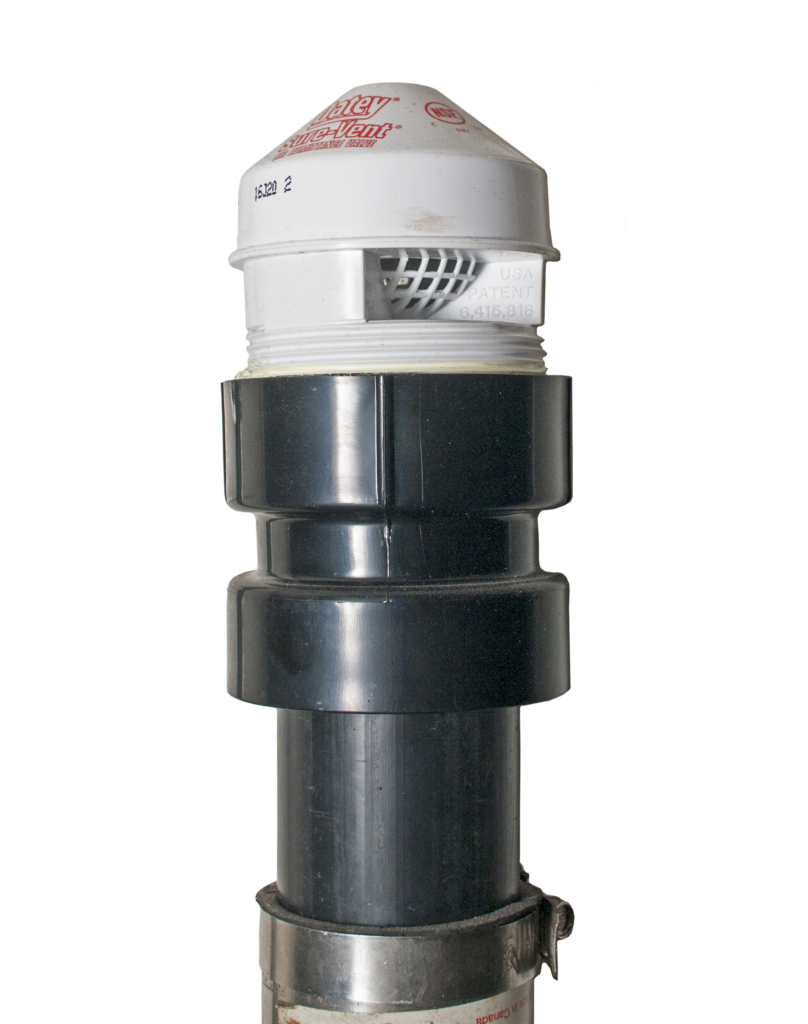 Image of an air admittance valve, a plumbing device designed to allow air into the drainage system to prevent negative pressure while blocking sewer gases from entering a building.
